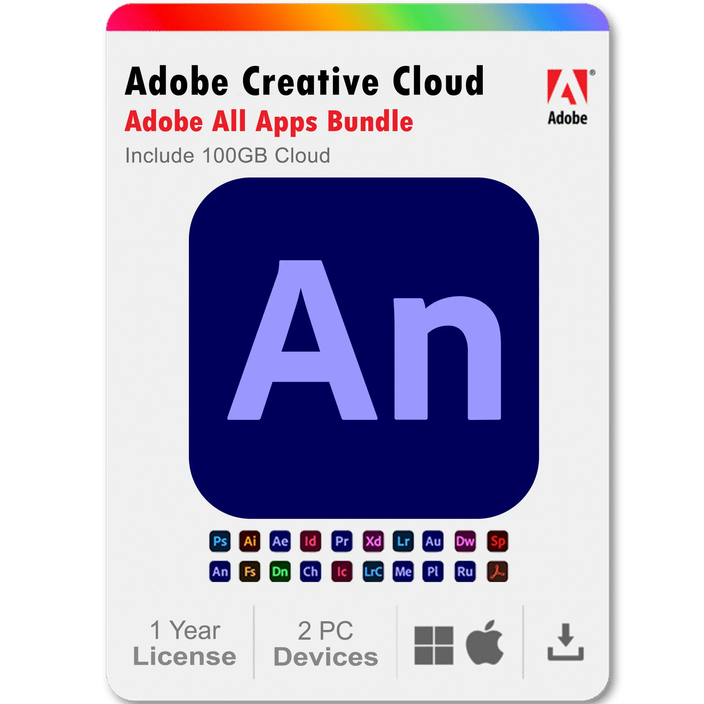 Adobe Creative Cloud All Apps 2025 – 1-Year Prepaid Subscription (Windows & macOS)